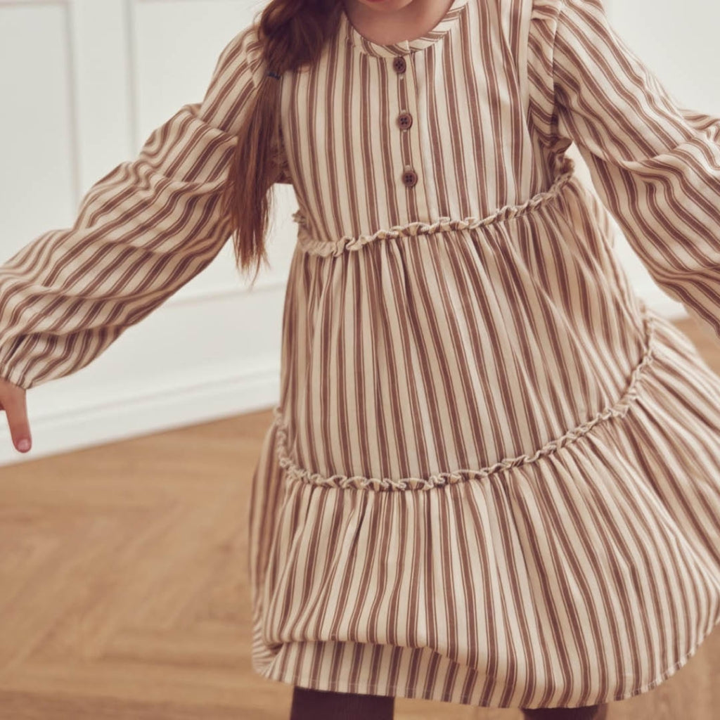 Kjóll - Woven Stripe Lyer dress - Oak/walnut