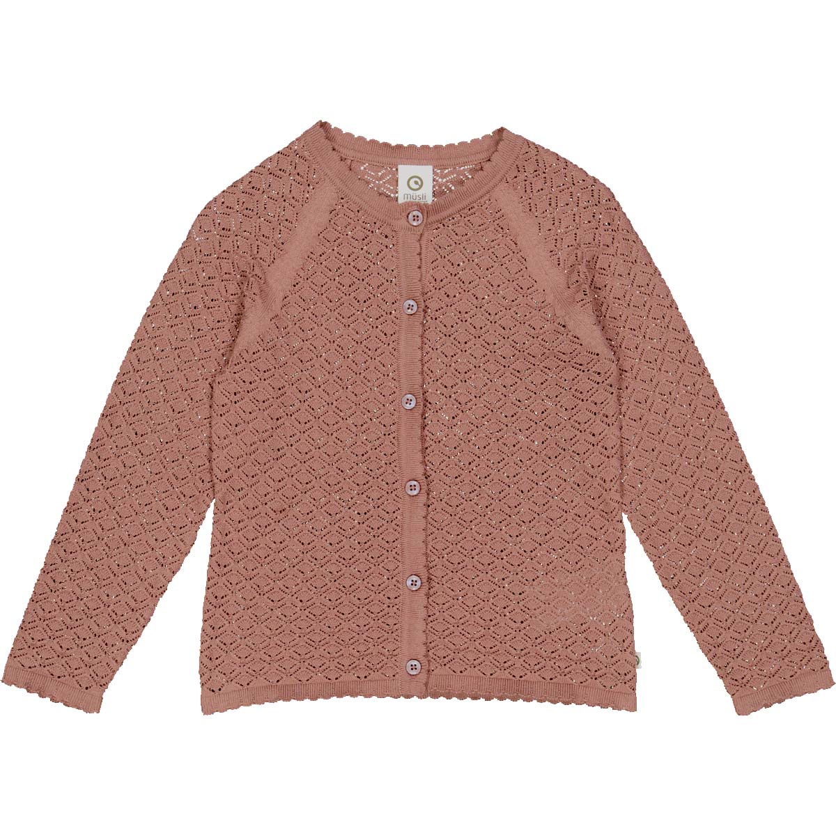 Soft and stylish Musli by Green Cotton button-up cardigan in pink, perfect over a dress, made from 100% cotton.