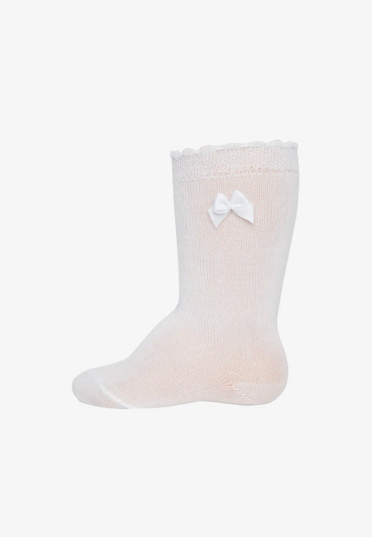 hnésokkar með slaufu - Hvítir