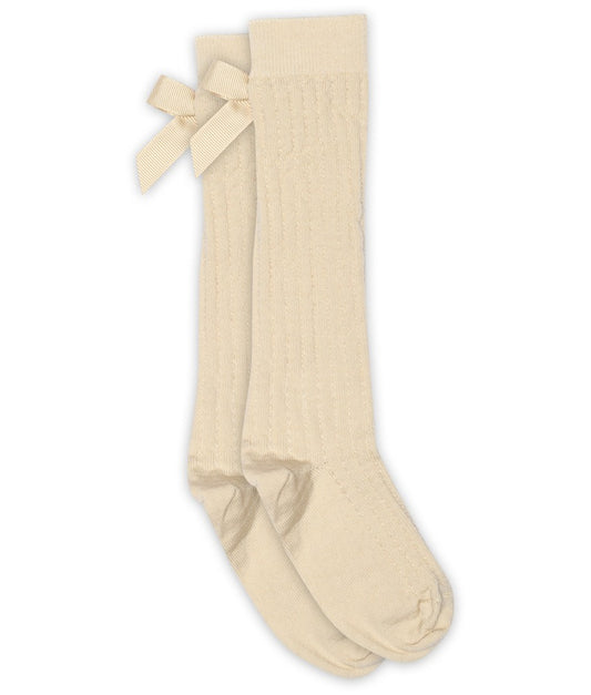 Hnésokkar með slaufu - Wool - Ecru