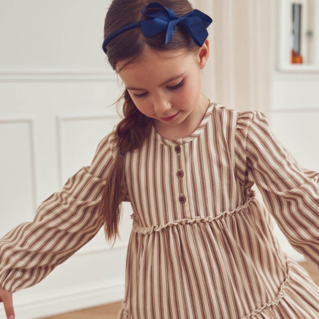 Kjóll - Woven Stripe Lyer dress - Oak/walnut