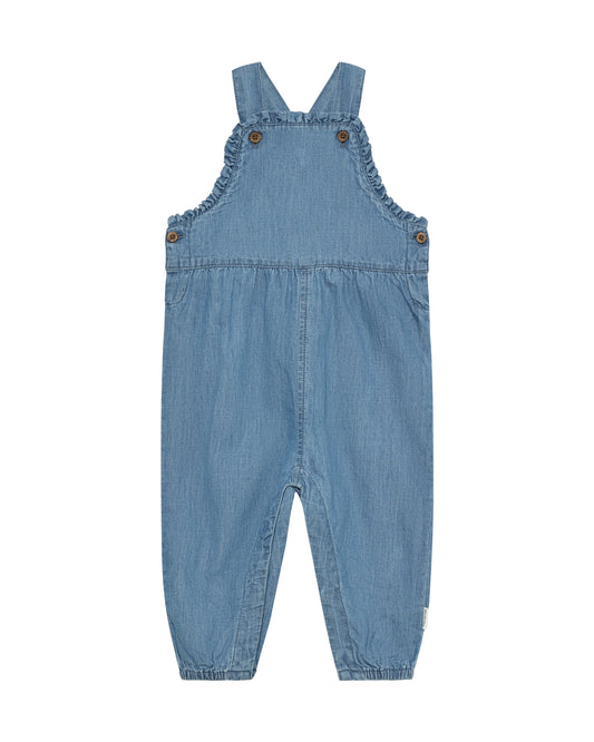 Minymo Smekkbuxur Faded Denim með Blúndu - Bómullarsmekkbuxur fyrir Ungbörn