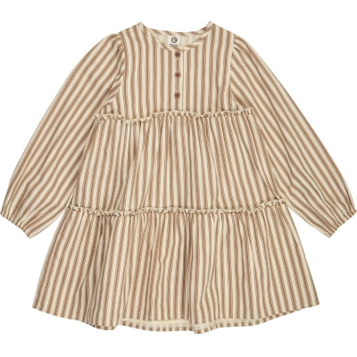 Kjóll - Woven Stripe Lyer dress - Oak/walnut