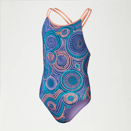 Sundbolur -  Girl's Allover Printed Twinstrap Swimsuit - Blue/Purple
